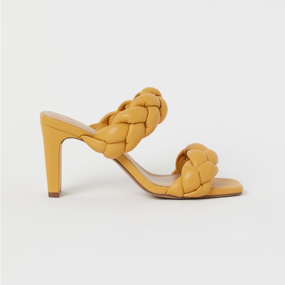 Mustard yellow braided heeled sandal